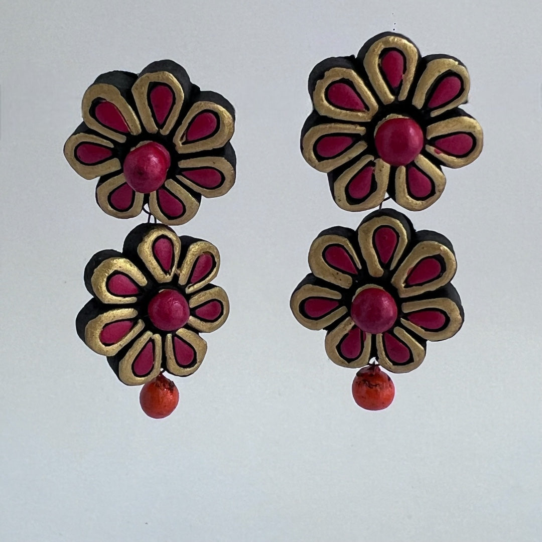 FLORAL CHUTE 2 TIER TERRACOTTA HANDMADE EARRING TR51