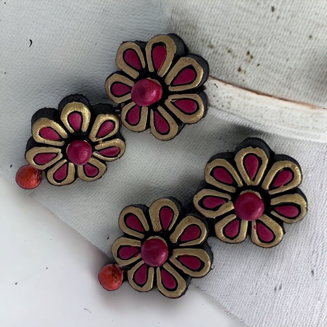FLORAL CHUTE 2 TIER TERRACOTTA HANDMADE EARRING TR51