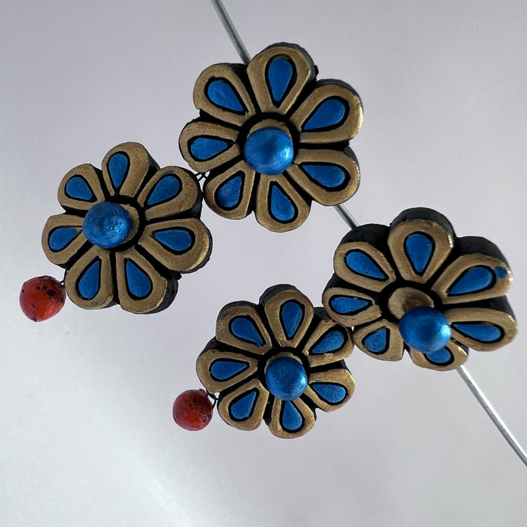 FLORAL CHUTE 2 TIER TERRACOTTA HANDMADE EARRING TR51