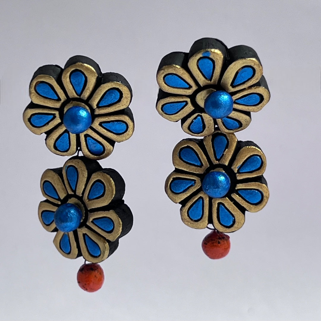 FLORAL CHUTE 2 TIER TERRACOTTA HANDMADE EARRING TR51