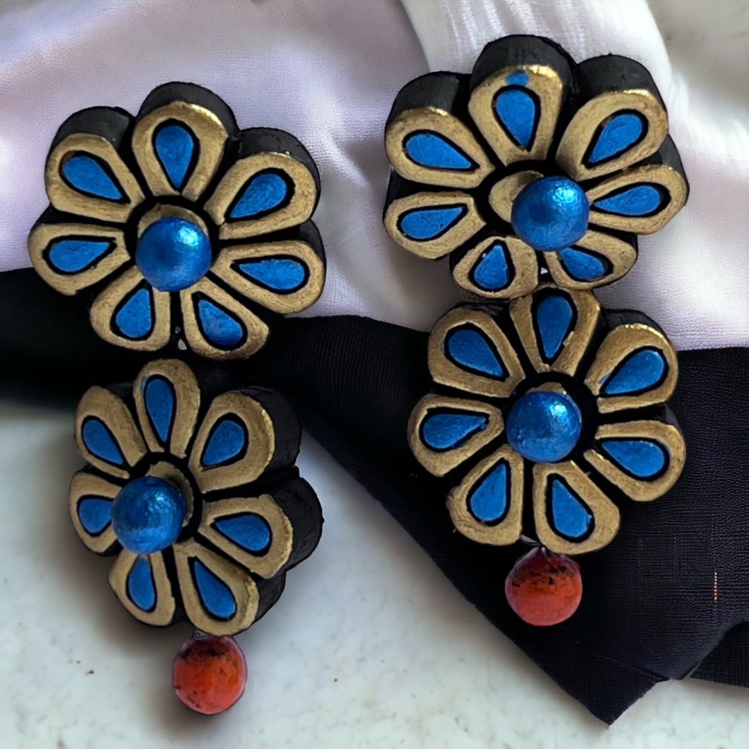FLORAL CHUTE 2 TIER TERRACOTTA HANDMADE EARRING TR51