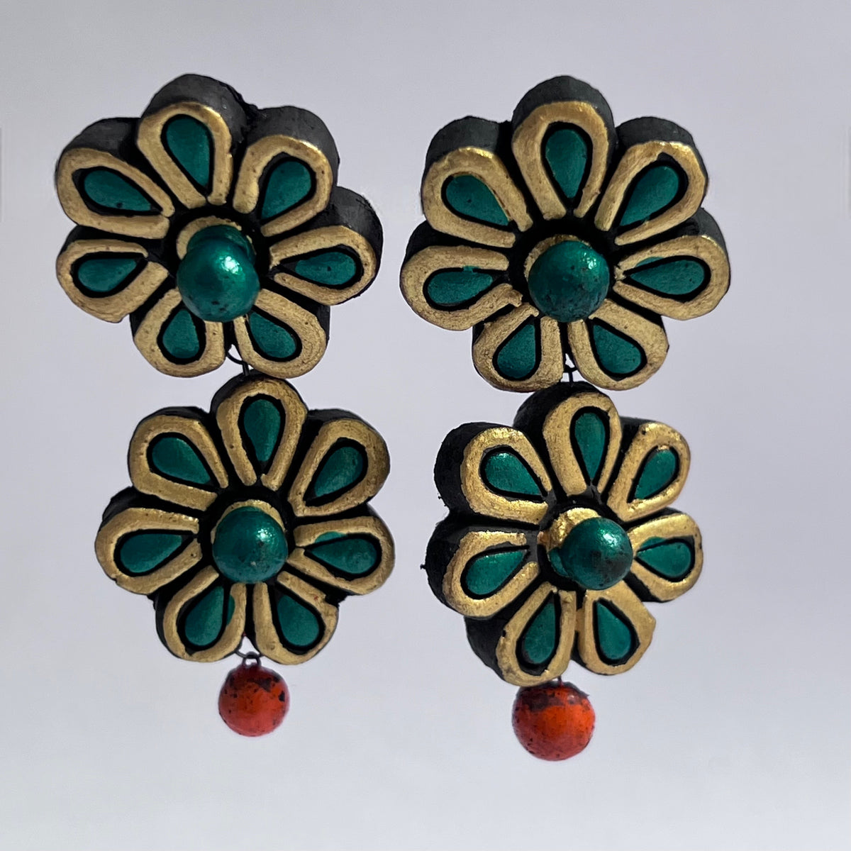 FLORAL CHUTE 2 TIER TERRACOTTA HANDMADE EARRING TR51