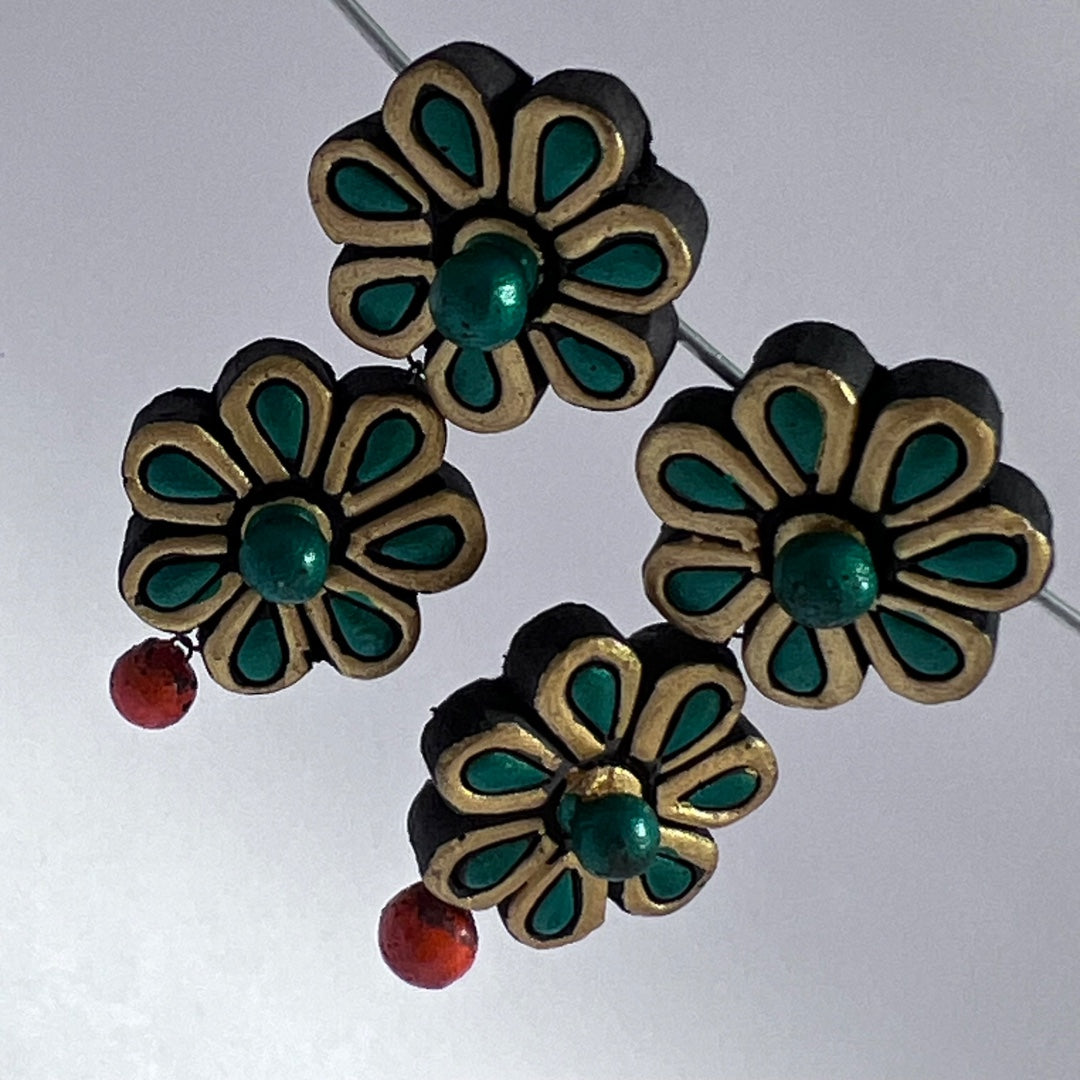 FLORAL CHUTE 2 TIER TERRACOTTA HANDMADE EARRING TR51