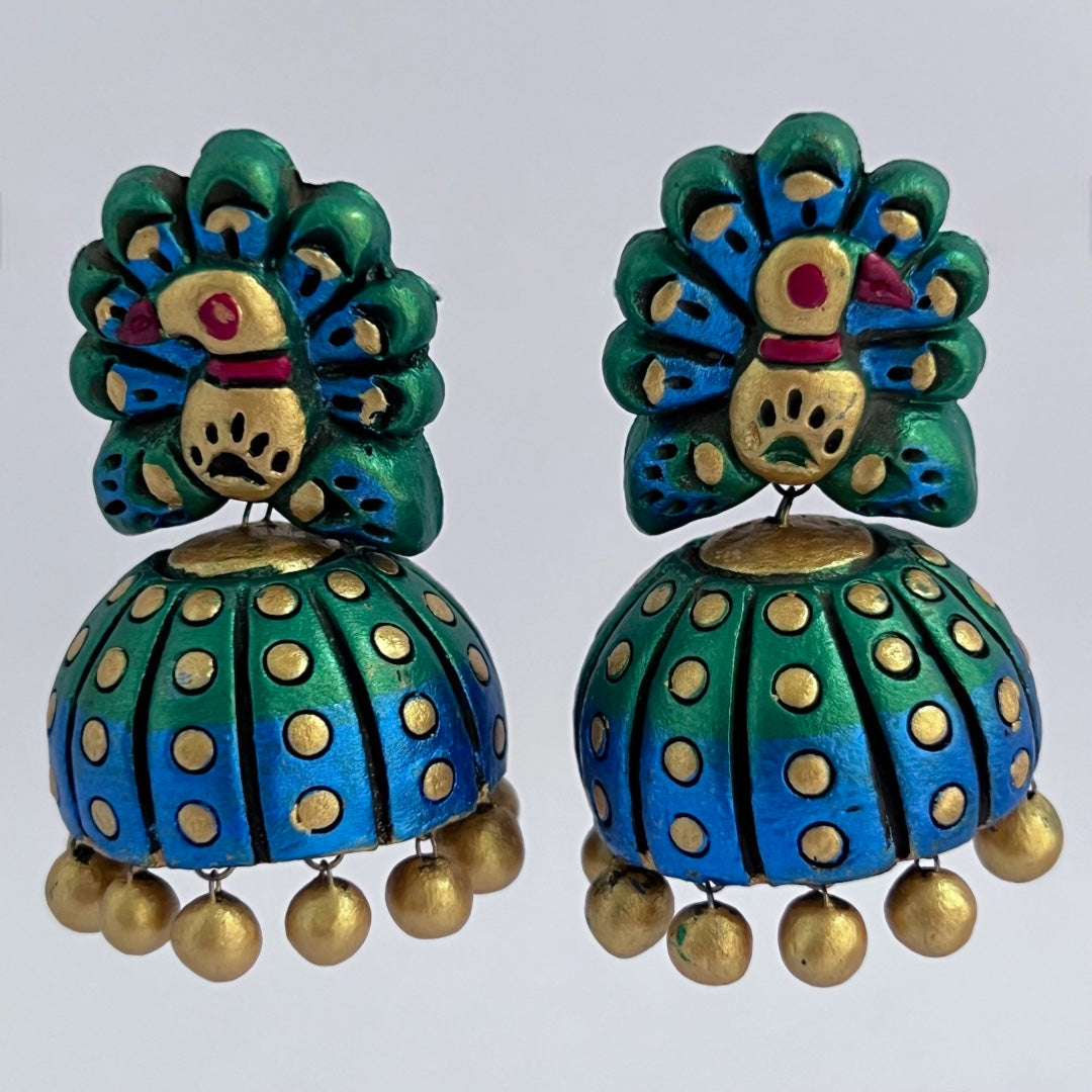 PEA PEACOCK TERRACOTTA HANDMADE JHUMKAS TR66