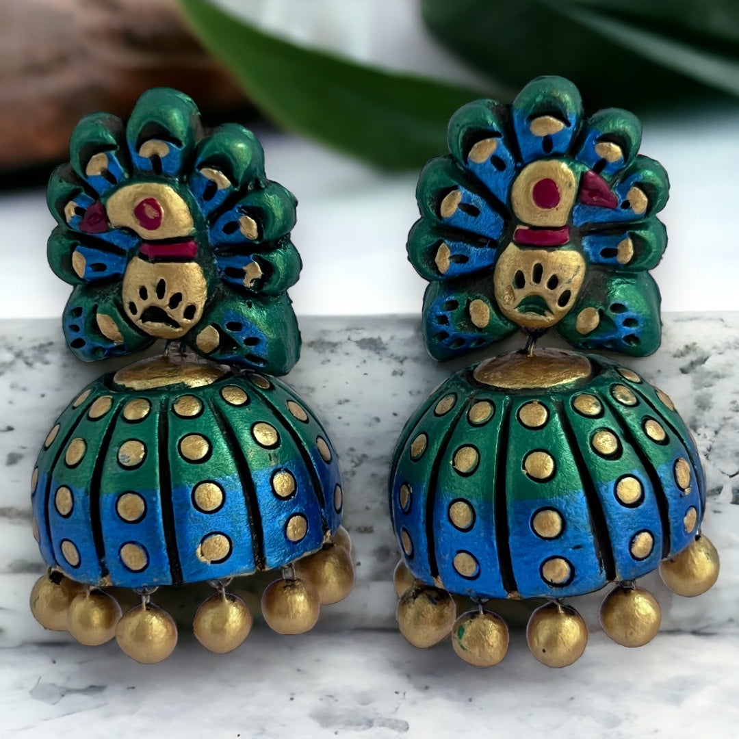 PEA PEACOCK TERRACOTTA HANDMADE JHUMKAS TR66