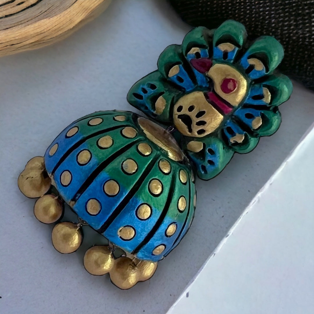 PEA PEACOCK TERRACOTTA HANDMADE JHUMKAS TR66
