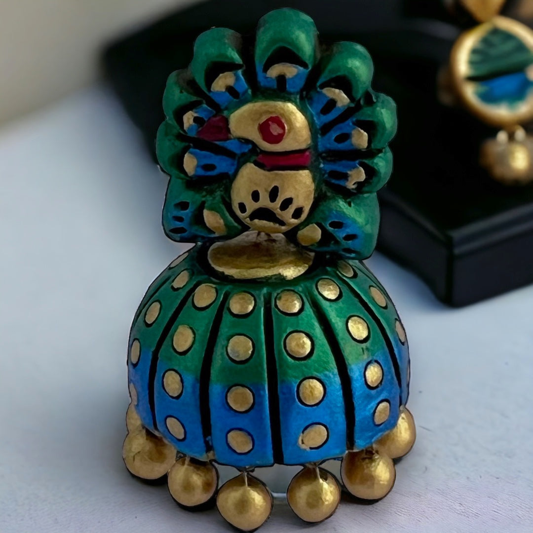 PEA PEACOCK TERRACOTTA HANDMADE JHUMKAS TR66