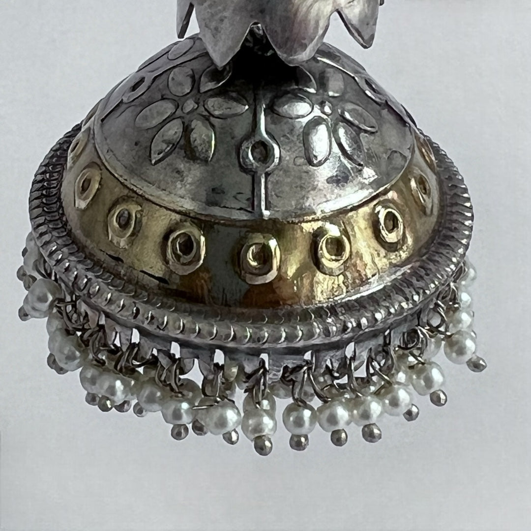 CELESTA SILVER LOOK ALIKE DUAL-TONED PREMIUM POLISH HANDMADE JHUMKA ER235