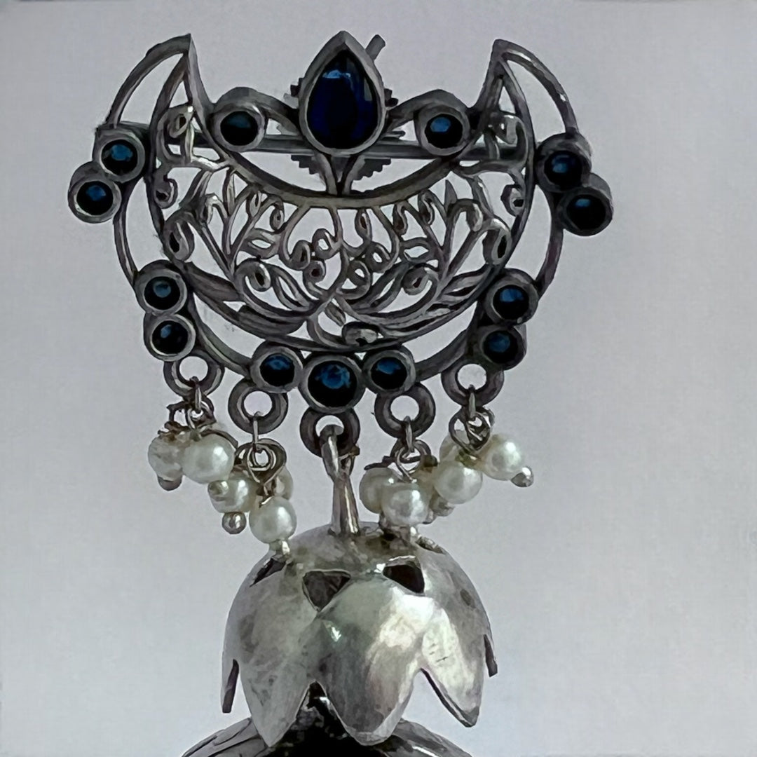 CELESTA SILVER LOOK ALIKE DUAL-TONED PREMIUM POLISH HANDMADE JHUMKA ER235