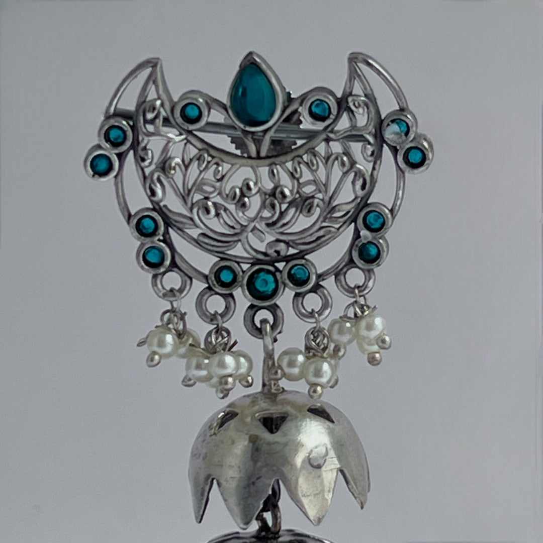 CELESTA SILVER LOOK ALIKE DUAL-TONED PREMIUM POLISH HANDMADE JHUMKA ER235