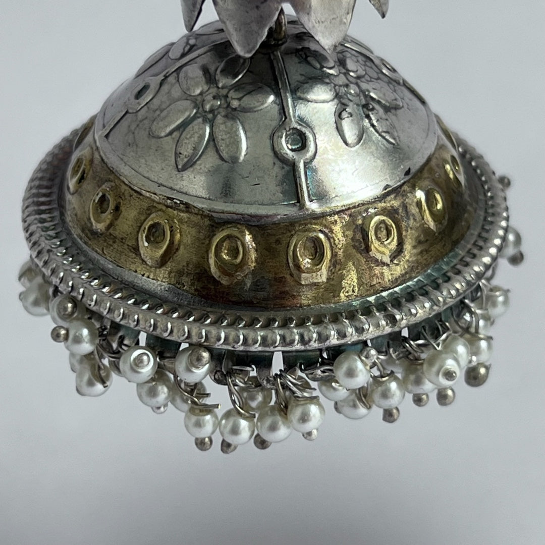 CELESTA SILVER LOOK ALIKE DUAL-TONED PREMIUM POLISH HANDMADE JHUMKA ER235