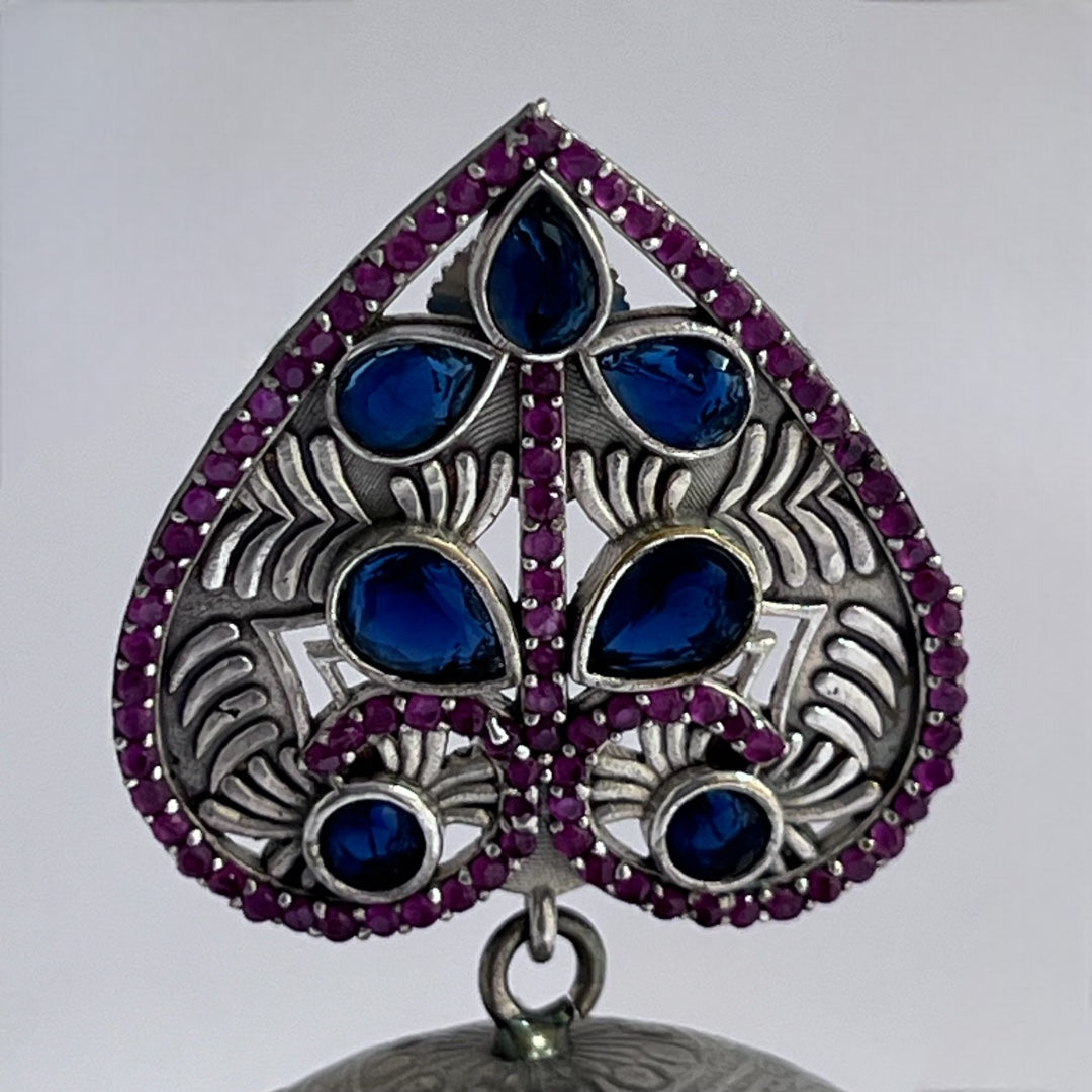 HEARTY LEAF SILVER LOOK ALIKE DUAL-TONED PREMIUM POLISH HANDMADE JHUMKA ER234