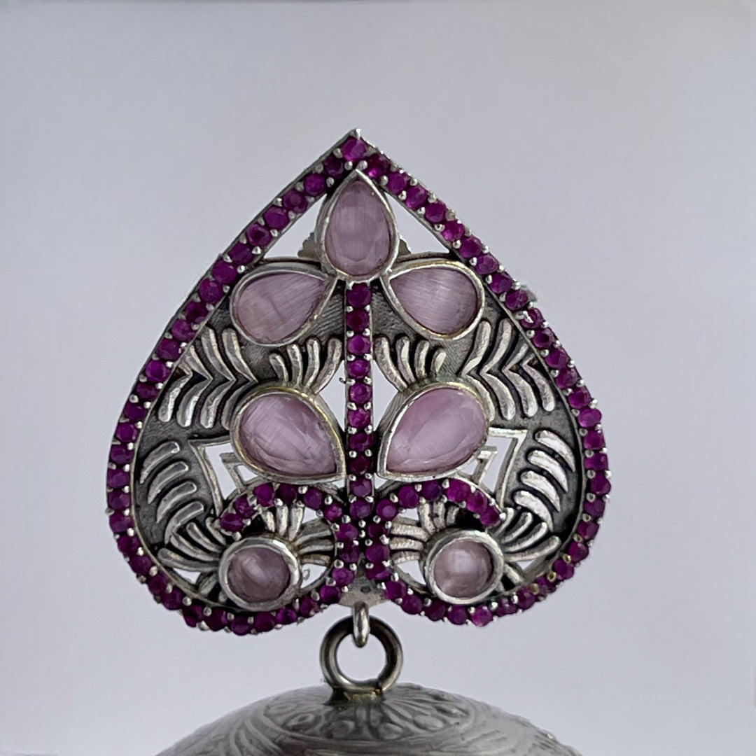 HEARTY LEAF SILVER LOOK ALIKE DUAL-TONED PREMIUM POLISH HANDMADE JHUMKA ER234