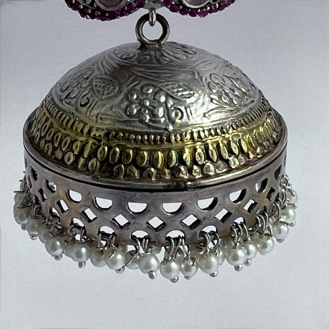 HEARTY LEAF SILVER LOOK ALIKE DUAL-TONED PREMIUM POLISH HANDMADE JHUMKA ER234