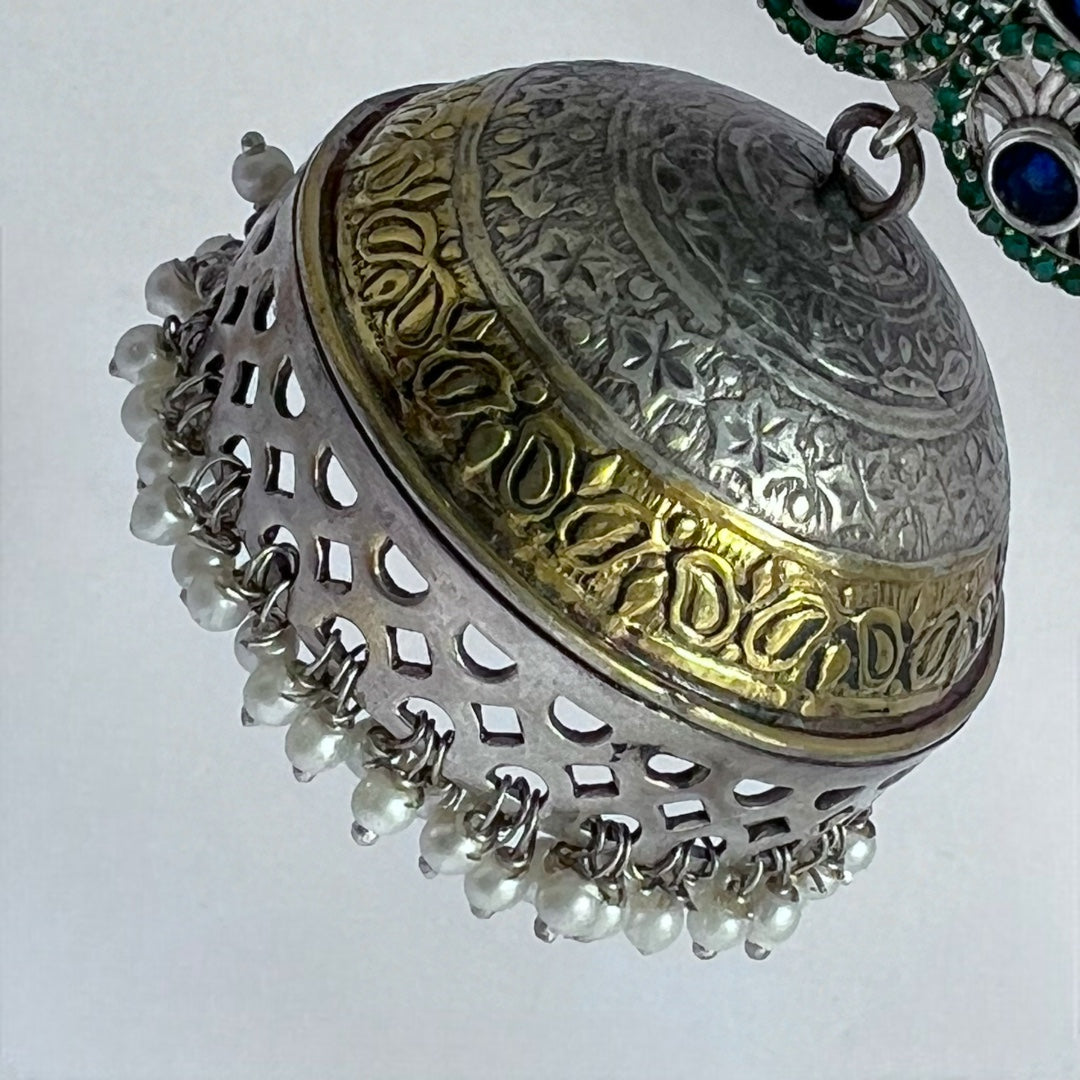 HEARTY LEAF SILVER LOOK ALIKE DUAL-TONED PREMIUM POLISH HANDMADE JHUMKA ER234