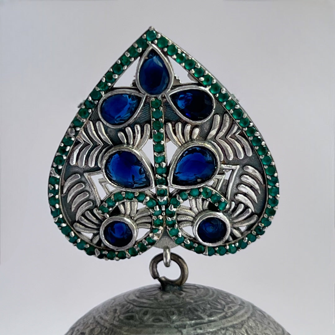 HEARTY LEAF SILVER LOOK ALIKE DUAL-TONED PREMIUM POLISH HANDMADE JHUMKA ER234