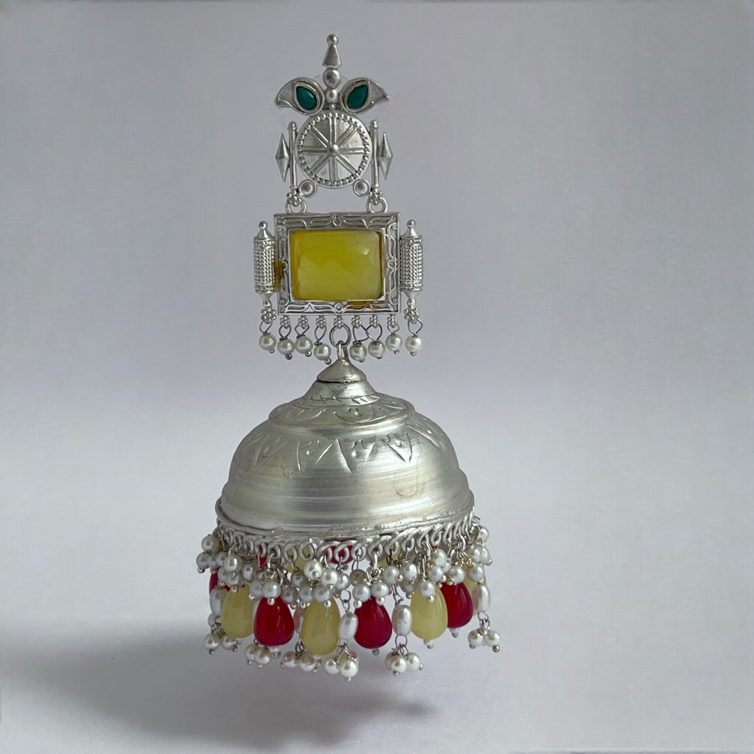 RIHANA SILVER LOOK ALIKE PREMIUM POLISH HANDMADE JHUMKA ER224