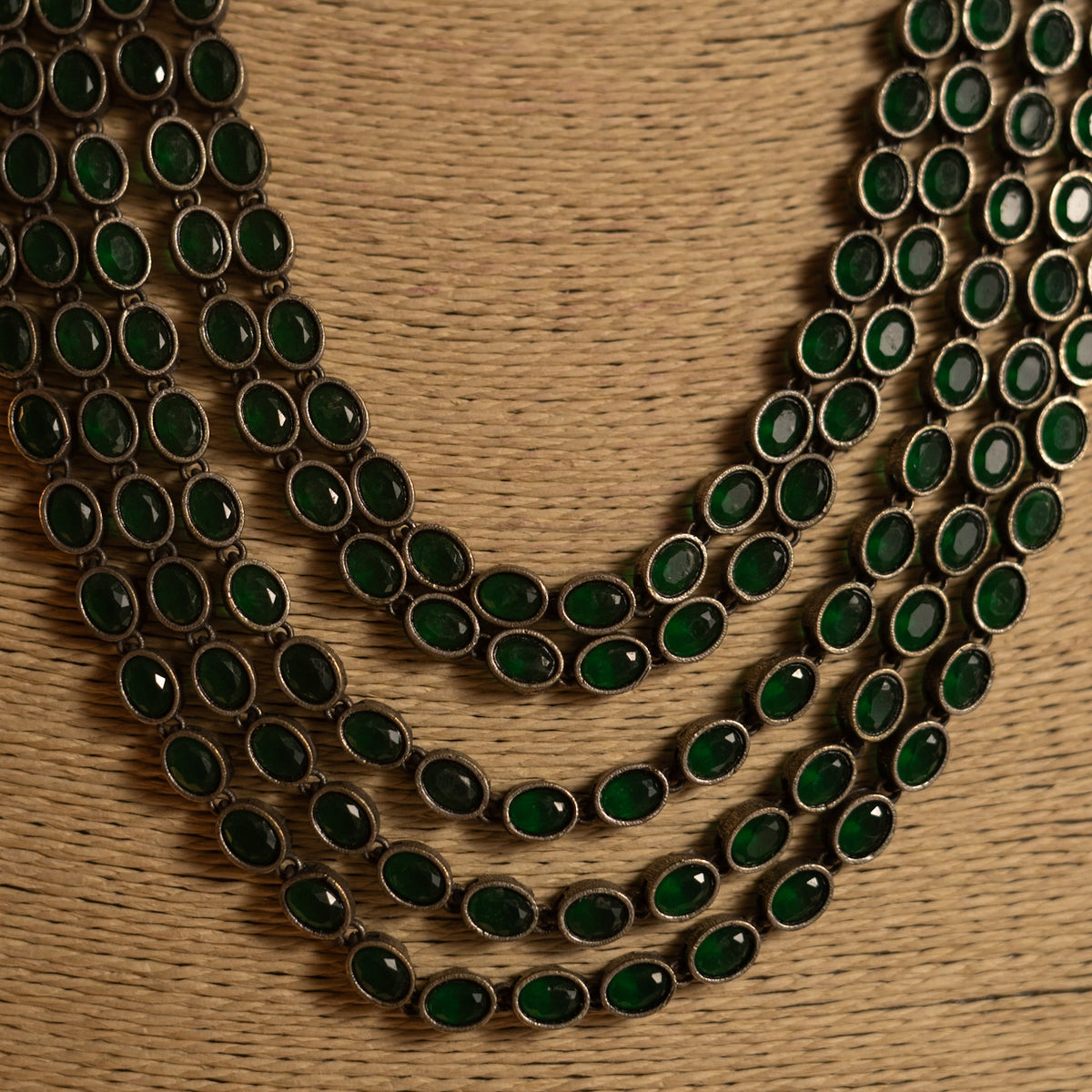 KANIHA FAUX SILVER STONE LAYERED RUSTIC FINISH SEMIHANDE NECKLACE WITH EARRINGS NL142