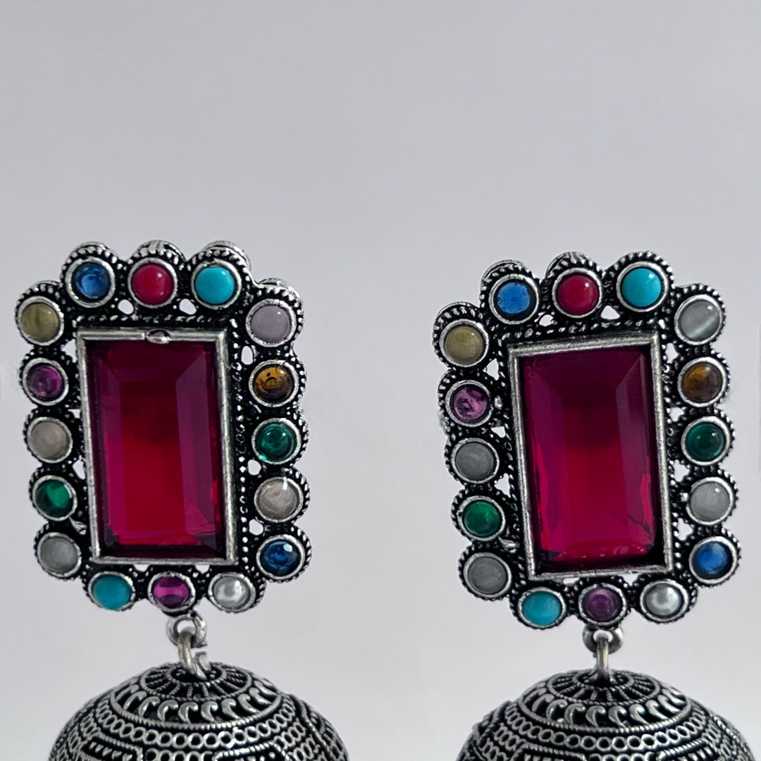 VEDHA OXIDIZED MONALISA SEMI HANDMADE JHUMKA ER159