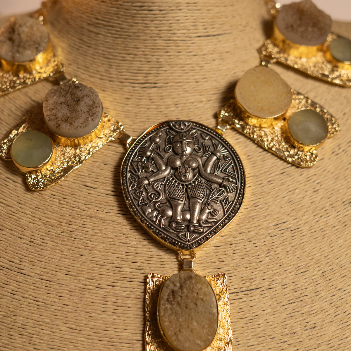 DURGA BIJOUX EXCLUSIVE HANDMADE RAW STONE STATEMENT MALA ML48