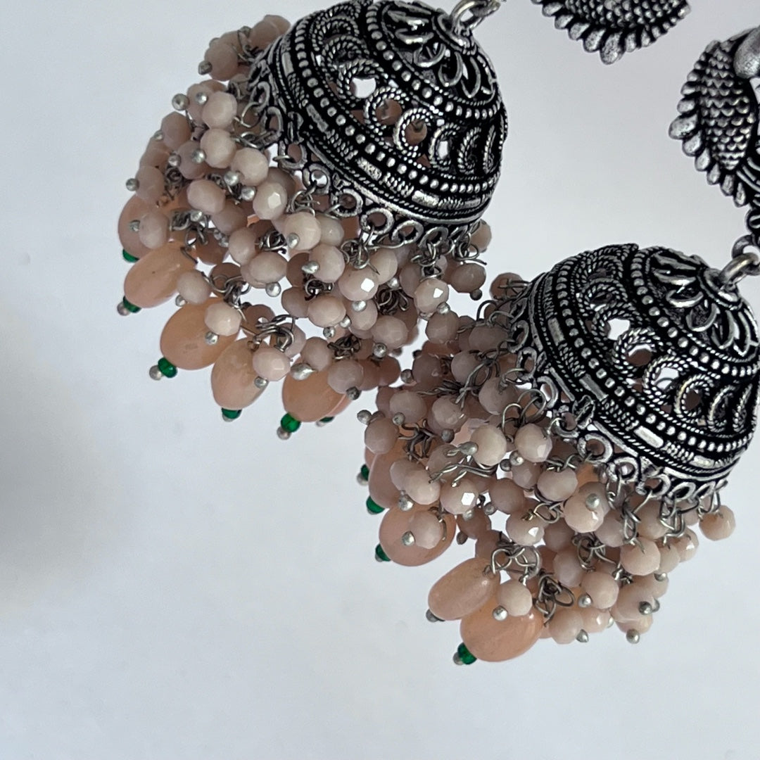 SUGI OXIDIZED SEMI HANDMADE WITH MONALISA STONES JHUMKA  ER158