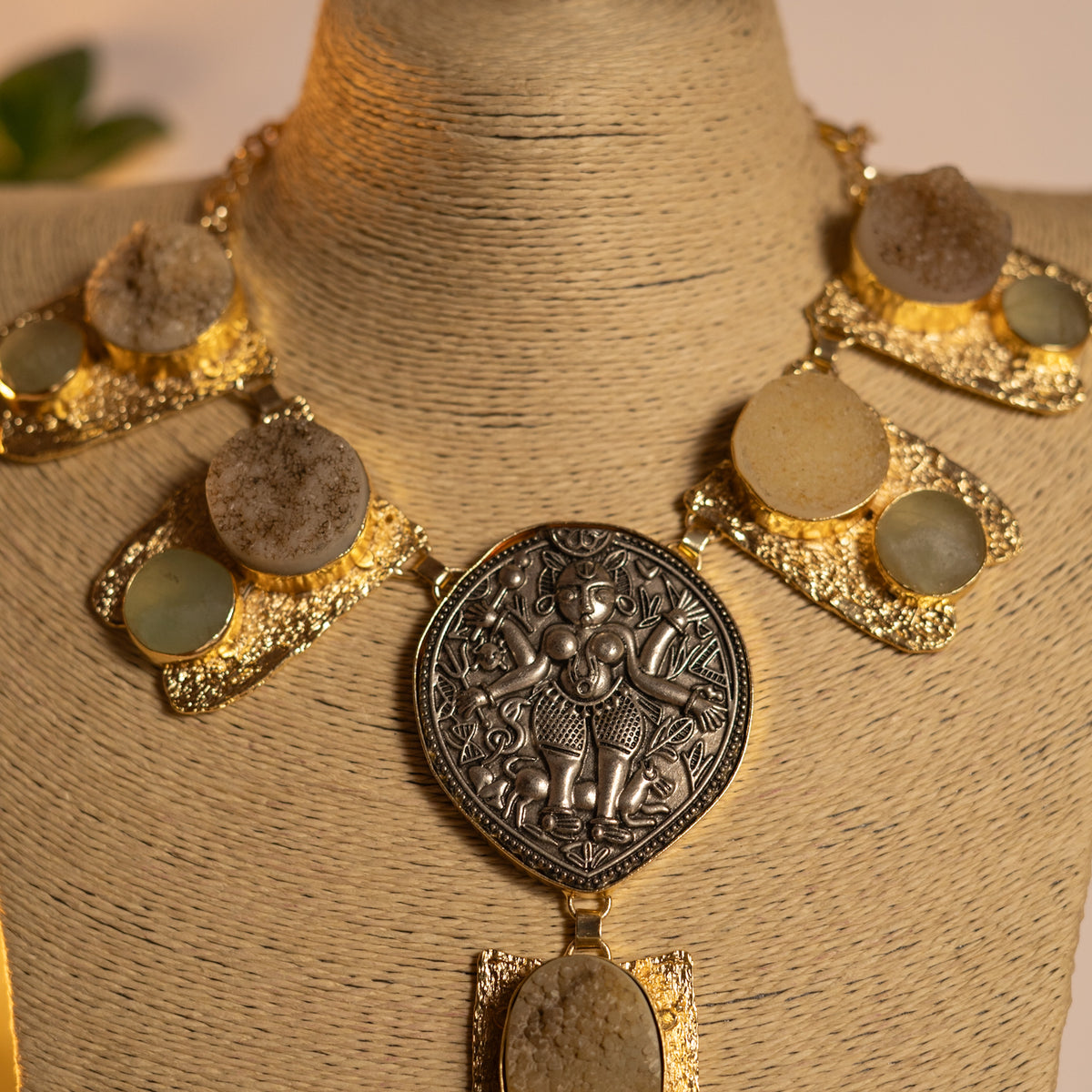 DURGA BIJOUX EXCLUSIVE HANDMADE RAW STONE STATEMENT MALA ML48