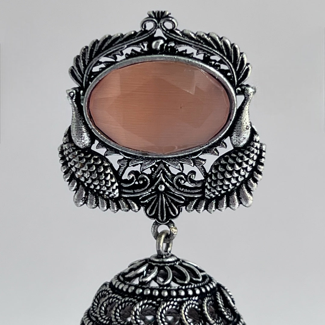 SUGI OXIDIZED SEMI HANDMADE WITH MONALISA STONES JHUMKA  ER158