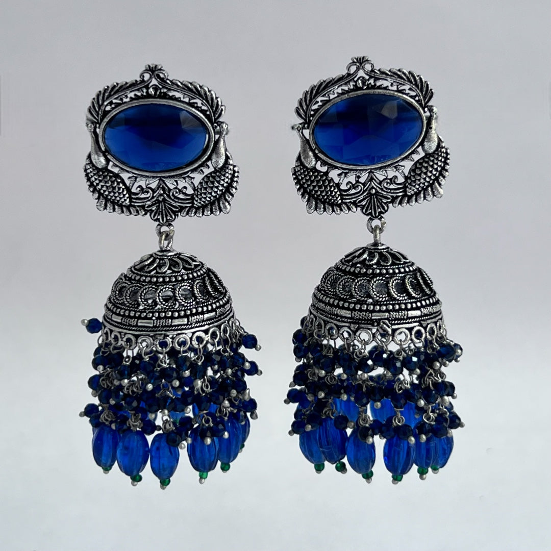 SUGI OXIDIZED SEMI HANDMADE WITH MONALISA STONES JHUMKA  ER158