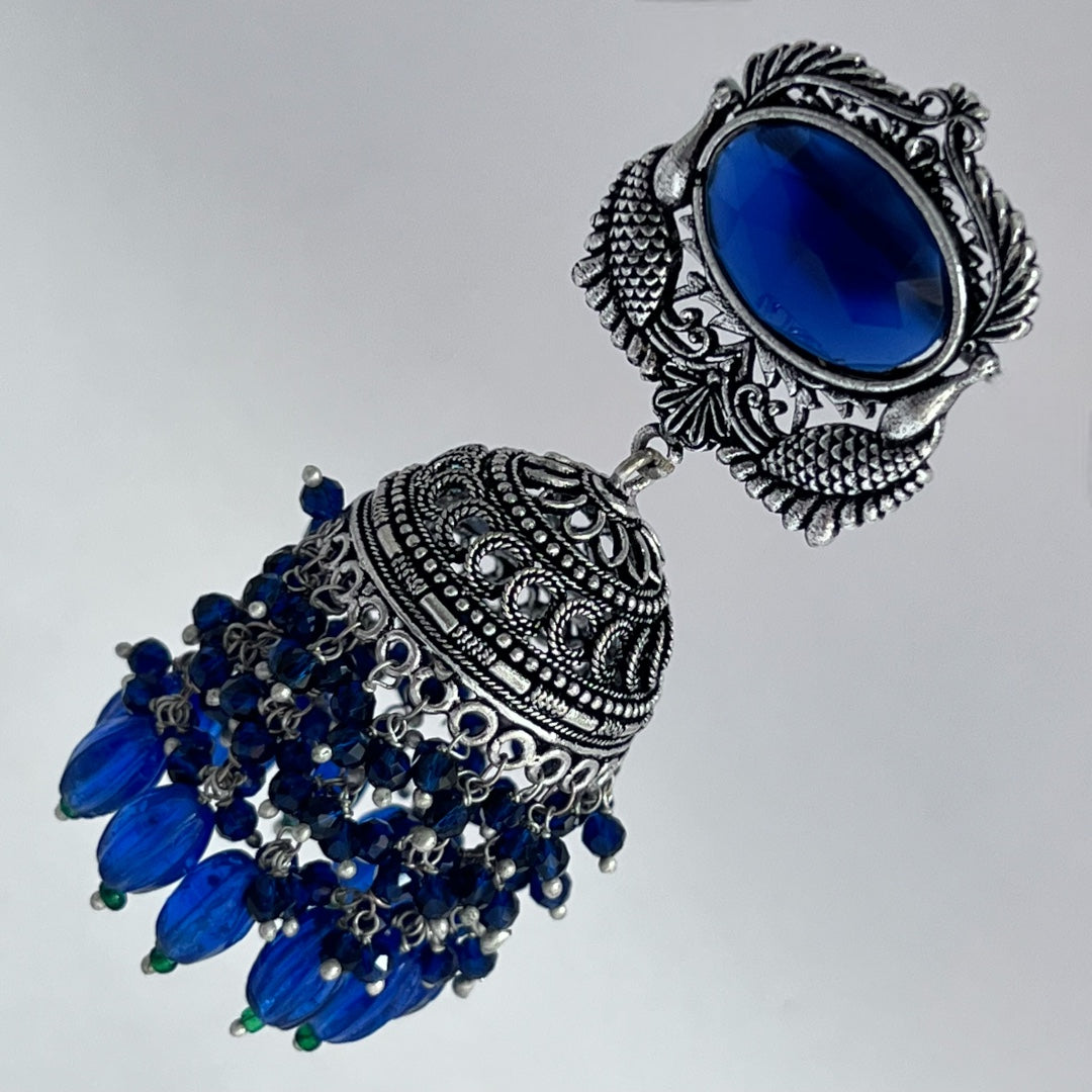 SUGI OXIDIZED SEMI HANDMADE WITH MONALISA STONES JHUMKA  ER158