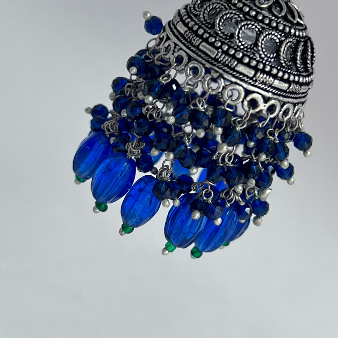 SUGI OXIDIZED SEMI HANDMADE WITH MONALISA STONES JHUMKA  ER158