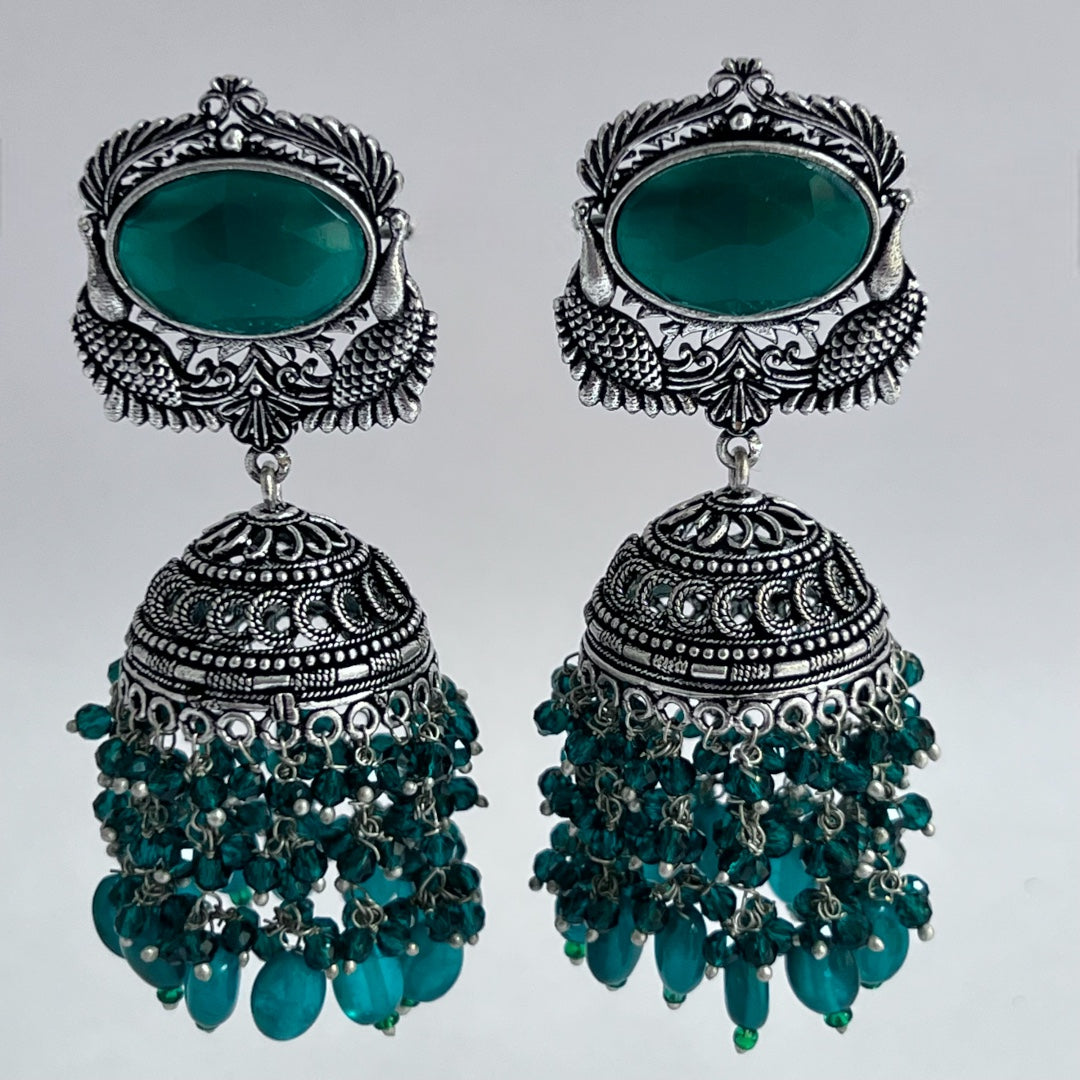 SUGI OXIDIZED SEMI HANDMADE WITH MONALISA STONES JHUMKA  ER158