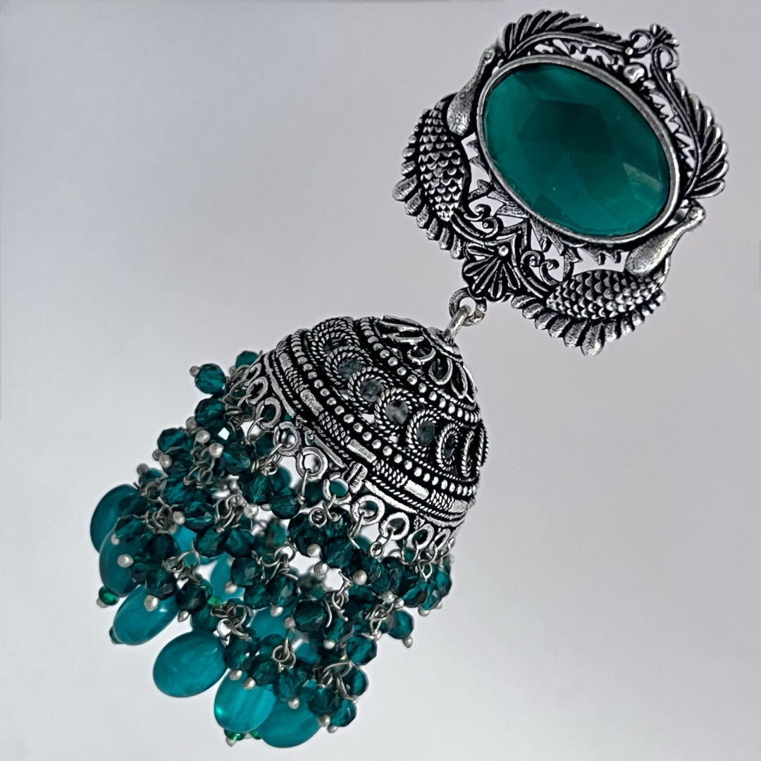 SUGI OXIDIZED SEMI HANDMADE WITH MONALISA STONES JHUMKA  ER158