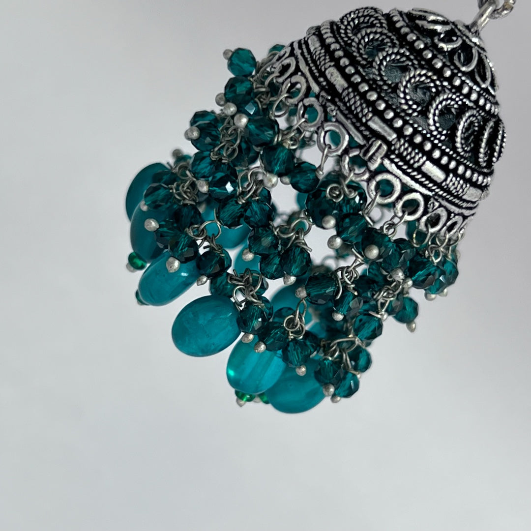 SUGI OXIDIZED SEMI HANDMADE WITH MONALISA STONES JHUMKA  ER158