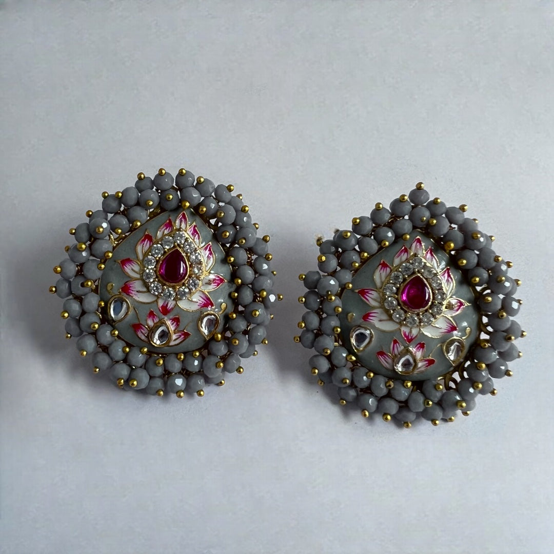 COCO SEMI HANDMADE MEENAKARI GOLD-TONED EARRING-ER160