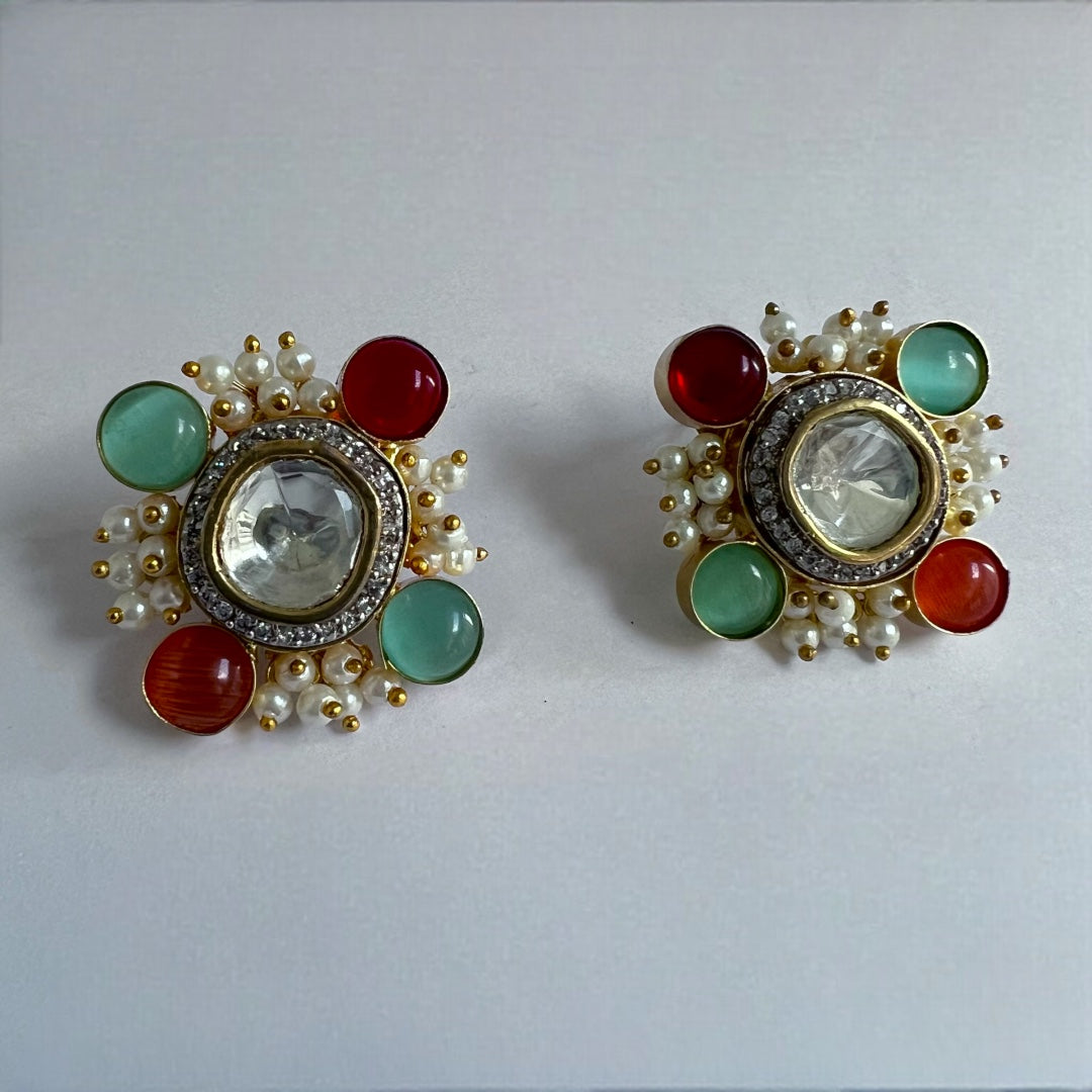 LILLY TRIO POLKI MOLISA  WITH PEARL HANDMADE STUD  ER162