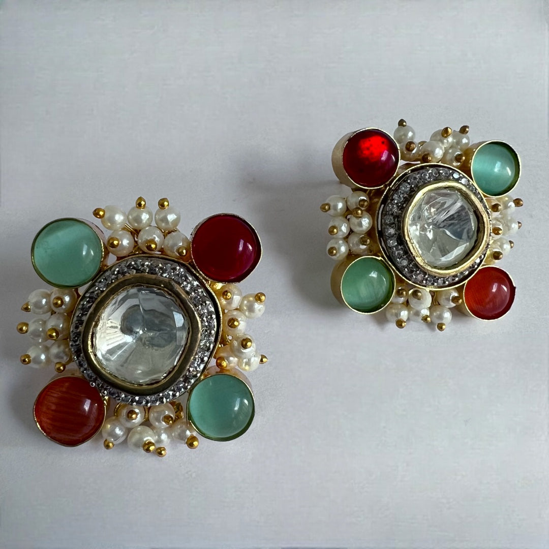 LILLY TRIO POLKI MOLISA  WITH PEARL HANDMADE STUD  ER162