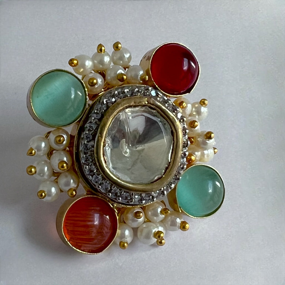 LILLY TRIO POLKI MOLISA  WITH PEARL HANDMADE STUD  ER162