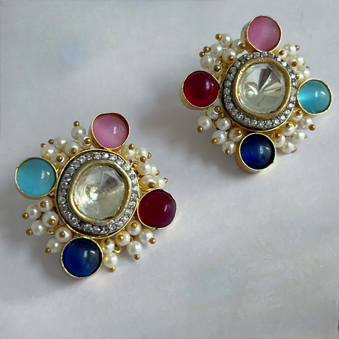 LILLY TRIO POLKI MOLISA  WITH PEARL HANDMADE STUD  ER162