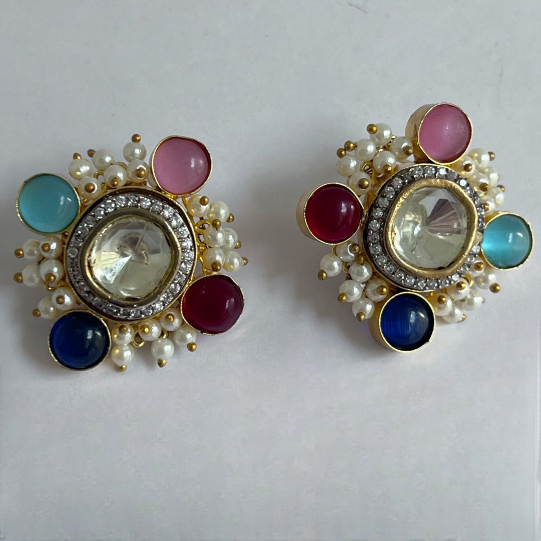 LILLY TRIO POLKI MOLISA  WITH PEARL HANDMADE STUD  ER162