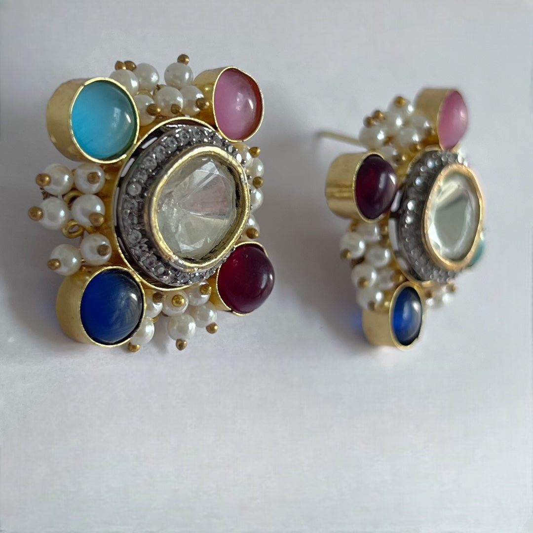 LILLY TRIO POLKI MOLISA  WITH PEARL HANDMADE STUD  ER162