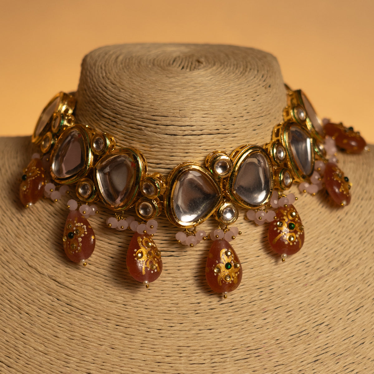 VIHAYA KUNDAN AND HAIN PAINTED BEADS HANDMADE NECKPIECE NECKLACE NL57