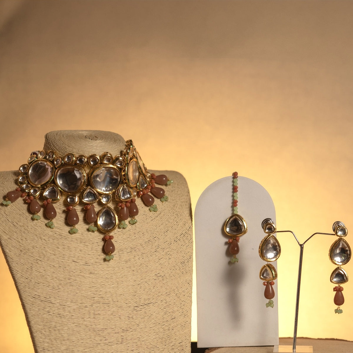 LITHINA KUNDAN AND HAIN PAINTED BEADS HANDMADE NECKPIECE NECKLACE NL56