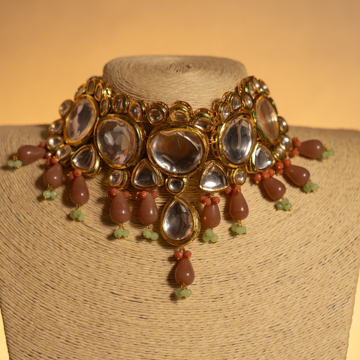 LITHINA KUNDAN AND HAIN PAINTED BEADS HANDMADE NECKPIECE NECKLACE NL56