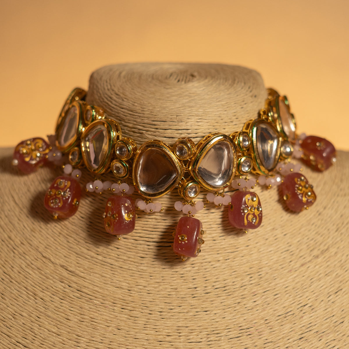 VIHAYA KUNDAN AND HAIN PAINTED BEADS HANDMADE NECKPIECE NECKLACE NL57