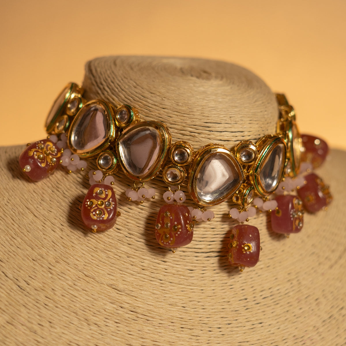 VIHAYA KUNDAN AND HAIN PAINTED BEADS HANDMADE NECKPIECE NECKLACE NL57