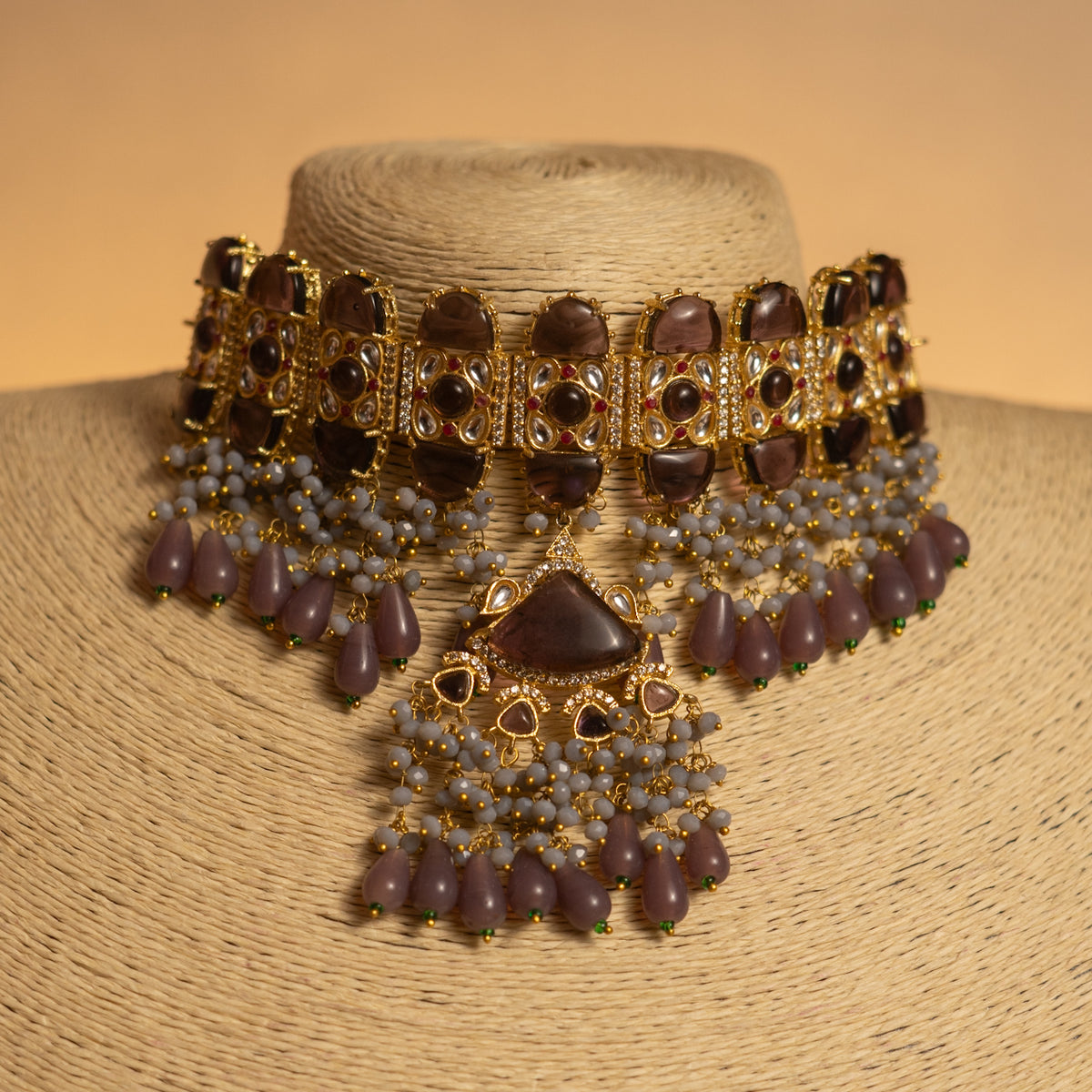 VIVAHA SEMI HANDMADE GOLD TONED MONALISA NECKLACE SET WITH TIKKA NL58