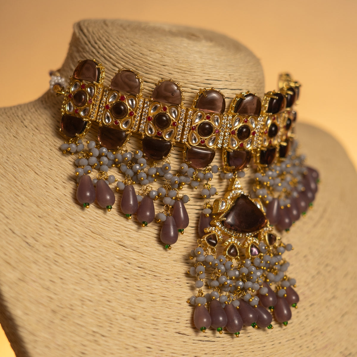 VIVAHA SEMI HANDMADE GOLD TONED MONALISA NECKLACE SET WITH TIKKA NL58