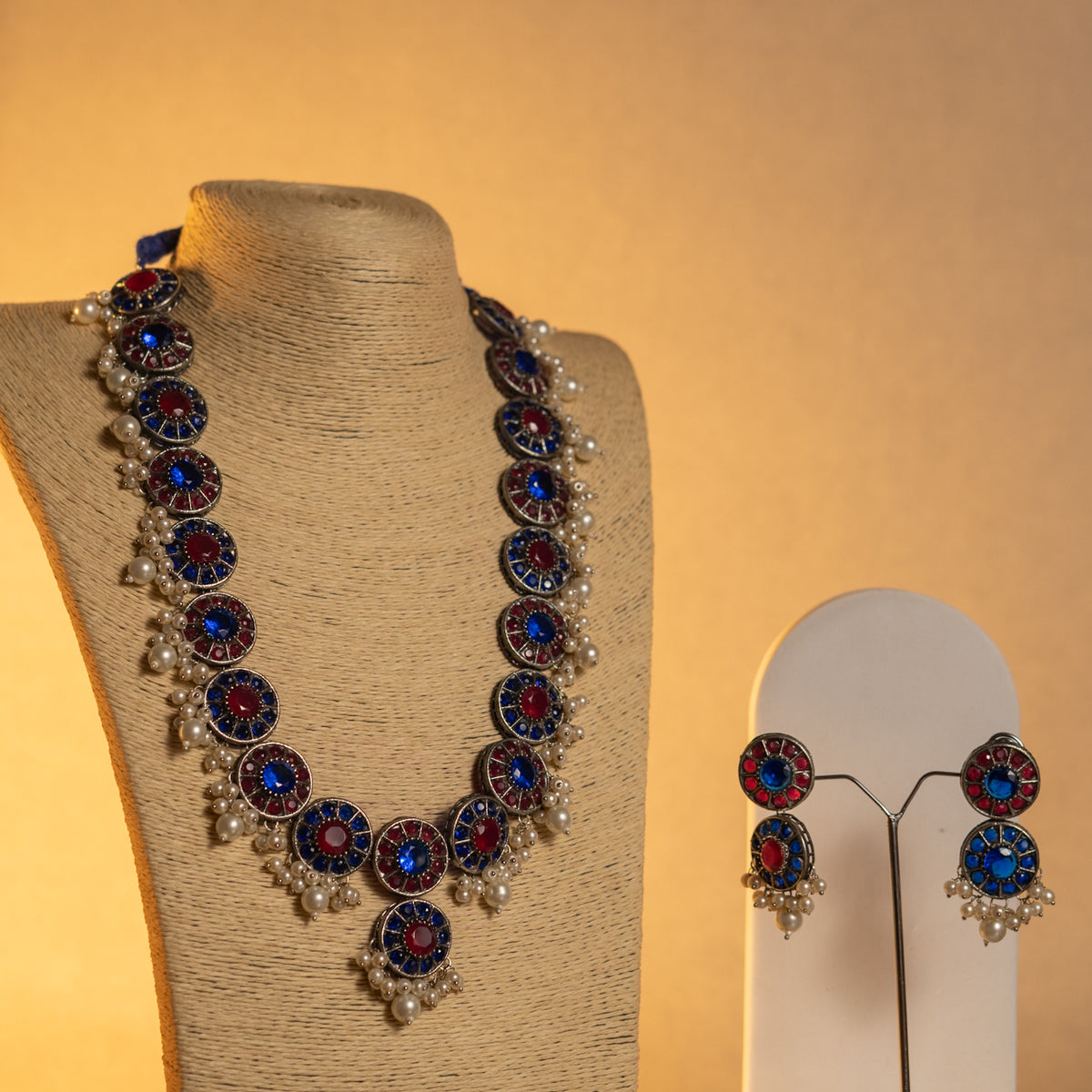 VINAYA FAUX SILVER BIJOUX PREMIUM AND EXCLUSIVE SEMI HANDMADE NECKLACE WITH EARRINGS NL136