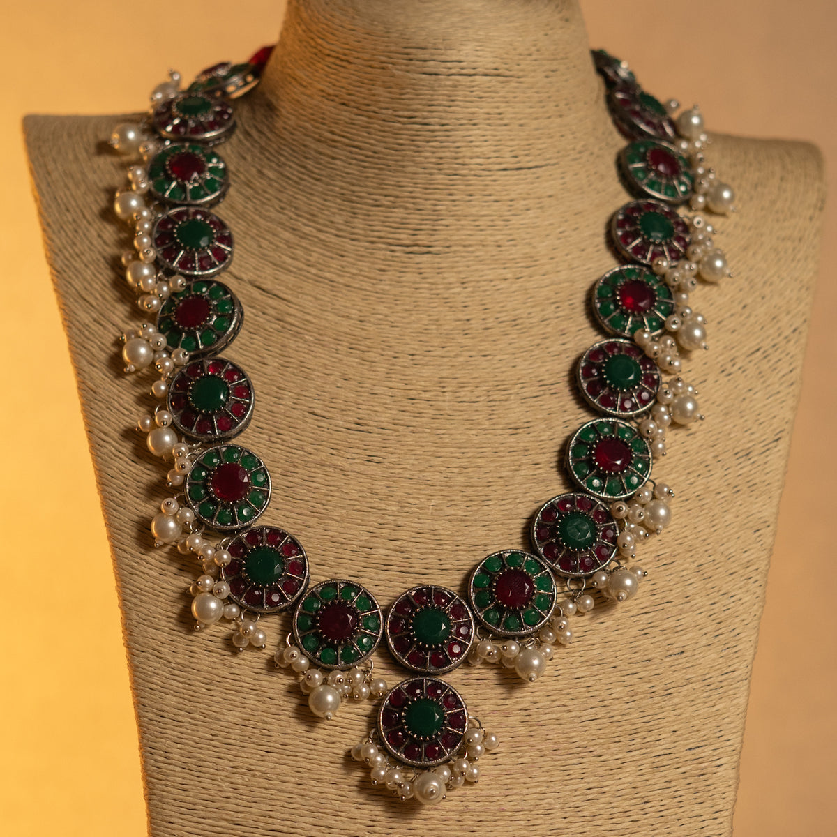 VINAYA FAUX SILVER BIJOUX PREMIUM AND EXCLUSIVE SEMI HANDMADE NECKLACE WITH EARRINGS NL136