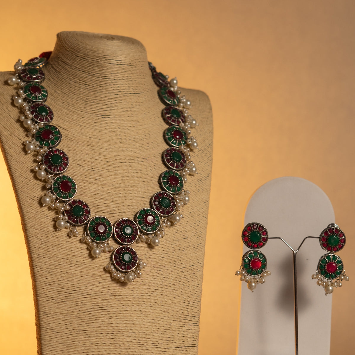 VINAYA FAUX SILVER BIJOUX PREMIUM AND EXCLUSIVE SEMI HANDMADE NECKLACE WITH EARRINGS NL136